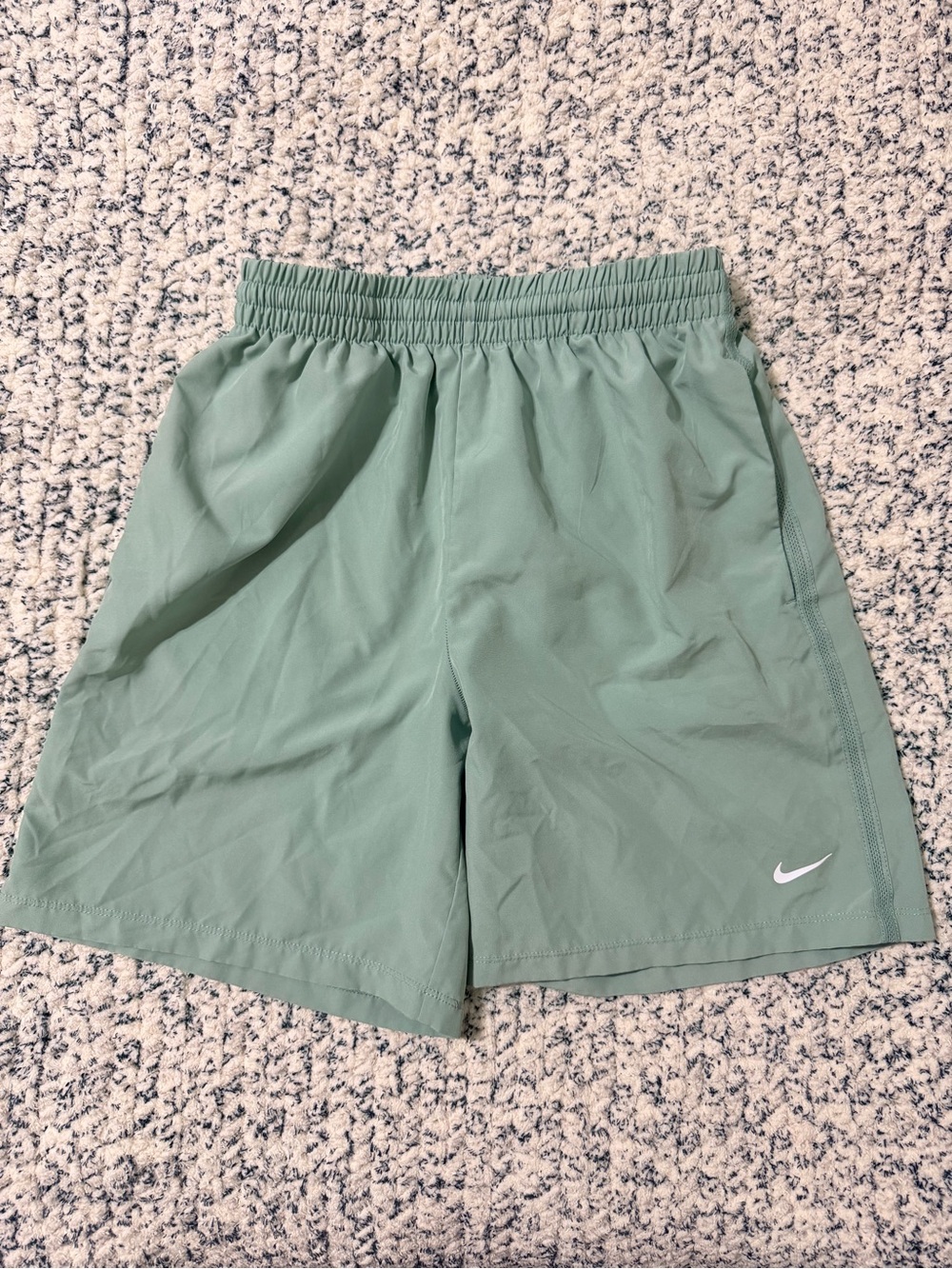 Nike Kids Sage Green Athletic Shorts with White Swoosh